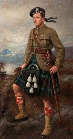 a painting of a man wearing a kilt and holding a cane in his hand