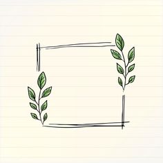 a drawing of a square frame with two leaves on the top and one leaf in the middle