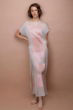 This full-length dress is made of 100% organza silk, the drawstring at back waist give a premium look to the dress, a flared shape with a relaxed fit, offering definition and comfort. Makes it effortless but elegant to wear. - Dress cut from organza silk - Scoop neckline - Straight fit - Drawstring at waist / Back - Side slits - Full length - Relaxed fit - Slipover style - Material: 100% silk / Wrinkle - Dry clean only - Dress length 51.2" / 130 cm - SLIP DRESS - SOLD SEPARATELY Chic Organza Maxi Dress For Summer, Chic Organza Maxi Dress, Sheer Organza Maxi Dress, Spring Organza Maxi Dress, Sheer Silk Chiffon Dress For Summer, Casual Sheer Silk Midi Dress, Chic Sheer Organza Maxi Dress, Pink Organza Maxi Dress For Summer, Summer Pink Organza Maxi Dress