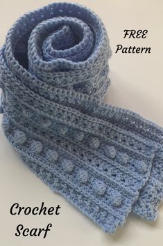 two crochet scarfs are stacked on top of each other with the words free pattern