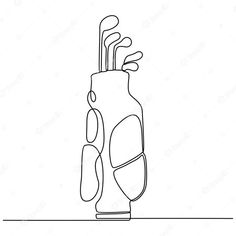 a drawing of a golf bag with clubs sticking out of the top, on a white background