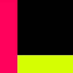 a black, yellow and pink square with two smaller squares on the bottom right side