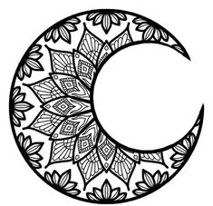 a black and white drawing of the moon with leaves on it's side,