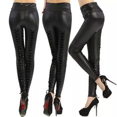 Women Leggings Gothic Faux Leather Ninth Pencil Pants Pu Trousers Stretch.  "This pin contains affiliate links, which means I may earn a commission at no cost to you extra for you". 
 #affiliate #advertising"