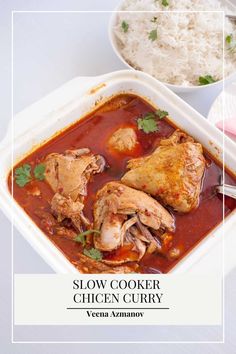 the slow cooker chicken curry is ready to be eaten