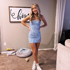 Short Faviana Homecoming Dress Sparkly Light Blue. Worn Once And In Great Condition Still. Homecoming Dress Sparkly, Halloween Poses, Hoco Pictures, Homecoming Dresses Sparkly, Faviana Dresses, Homecoming Dress, Homecoming Dresses, Homecoming