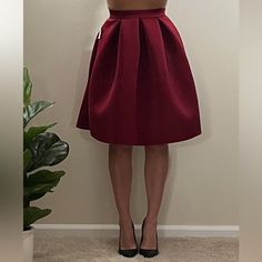 Nwt Charlotte Russe A Line Skirt Large Gathered Pleats At Waist Full Skirt Raw Hem Back Zipper Closure Burgundy Color Feminine Piece Excellent Condition Measurements Are Approximate: Waist 11” Length 37” Material Has Some Stretch Holiday Party Retro Style Cocktail Flared Pleated Mini Skirt, Cocktail Pleated Flared Mini Skirt, Elegant Solid Color Pleated Mini Skirt, Elegant Solid Color Mini Pleated Skirt, Solid Color Full Skirt For Party, Cocktail Mini Pleated Skirt, Party Full Skirt With Solid Color, Chic Full Pleated Skirt In Solid Color, Solid A-line Bottoms For Party