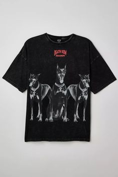 Death Row Records Doberman Tee | Urban Outfitters Acid Wash Shorts, Graphic Tee Outfits, Doberman Dogs, Dogs Tee, Black Graphic Tees, Fits With Shorts, Cool Graphic Tees, Doberman, Mens Graphic Tee