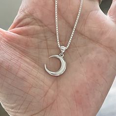 Sterling Silver Crescent Moon Pendant With Italian Box Chain Necklace, Silver Necklace, Boho Necklace, Moon Necklace, Crescent Moon Necklace, 925 Stamped Pendant Height: 17 Mm Pendant Finish: Rhodium Plated Material: 925 Sterling Silver Crescent Moon Necklace Silver, Silver Necklace Simple, Chain Necklace Silver, Moon Necklace Silver, Necklace Moon, Box Necklace, Box Chain Necklace, Crescent Moon Pendant, Witchy Jewelry