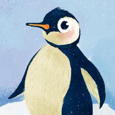 a painting of a penguin standing in the snow