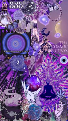 an artistic collage with purple and blue colors