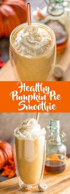 pumpkin smoothie in a glass with whipped cream on top