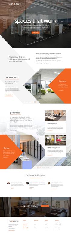 an orange and white website design with lots of different images on it, including the words space that work