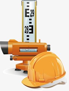 an orange hard hat next to a machine with thermometer on it's side