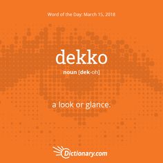 an orange background with the words dekko in white on it, and a photo of