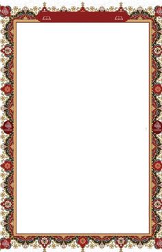 a red and gold border with an ornate design on the edges, in front of a white background