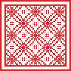 a red and white quilt with squares on it