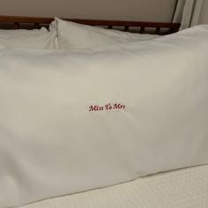 *Embroidery is placed in the center of the pillowcase* This stunning pillowcase features a bride-to-be's favorite phrase "Miss to Mrs," making it the perfect addition to any bride's home decor or a thoughtful gift for weddings, bridal showers, or bachelorette parties. Inspired by Sofia Richie's bachelorette party pillowcase! We love customizing it all, so message us for personalized or bulk orders before ordering!  Each premium Mrs pillowcase is meticulously crafted with high-quality materials and attention to detail, ensuring a beautiful keepsake that will be treasured for years to come. The delicate embroidery adds a touch of sophistication, while the premium microfiber provides both comfort and style.  If you have a rush order, please reach out and I would be happy to accommodate.  Retu Wedding Presents Ideas, Embroidered Wedding Gifts, Bridal Shower Gifts For Bride, Miss To Mrs, Bride Shower, Bachelorette Party Beach, Wedding Embroidery, Present Christmas, Wedding Pillows