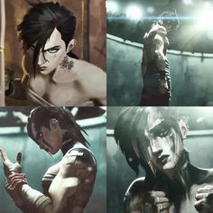 four different images of the same character in one video game, including an evil looking man with