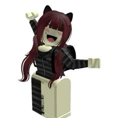 a cartoon character with long red hair and cat ears, sitting on top of a box