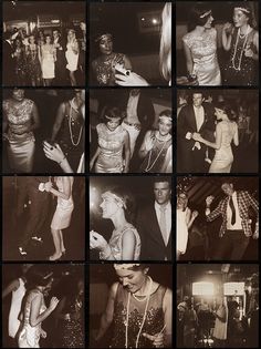 black and white photos of people dancing at a party