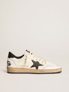 Women's Ball Star in nappa with black star and black heel tab | Golden Goose Golden Goose Ball Star, Golden Family, Sneakers Street Style, Exclusive Sneakers, Golden Goose Deluxe Brand, Star Sneakers, Black Leather Heels, Silver Heels, Footwear Design Women