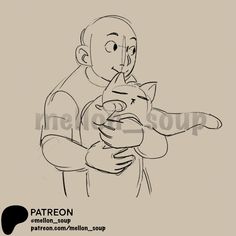 a drawing of a man holding a cat in his arms with the caption patreon