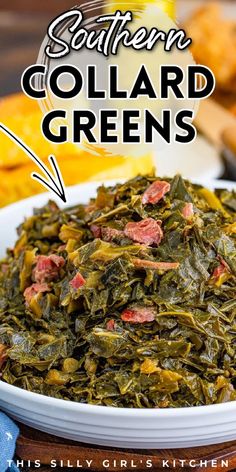 Check out this amazing recipe for authentic, southern collard greens! Forget about restaurant greens – these are perfectly seasoned, flavorful, and perfect for family gatherings. This old-fashioned recipe is sure to be the new favorite soul food for everyone at the dinner table. Made with ham hocks, chicken broth, garlic powder, onion powder, butter, and fresh collard greens, this recipe will make a wonderful side dish for any meal! Southern Greens, Southern Recipe, Southern Recipes Soul Food, Jeans Winter