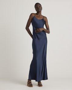 Skip the decisions and put on our 100% Washable Silk Maxi Slip Dress. Easy on the go, it makes the perfect base layer for any outfit. Crafted from best-in-class mulberry silk, this luxe layer has the same timeless silhouette as our beloved 100% Washable Silk Slip Dress, just in a longer maxi length. Buttery-soft, lightweight, and breathable, it’s great to wear all day (or night) long.  | Quince | Women's Maxi Slip Dress in Navy, Size Medium, Mulberry Silk Luxurious Dress, Silk Maxi, Silk Slip Dress, Maxi Slip Dress, Silk Slip, Women Maxi, Long Maxi, Mulberry Silk, Base Layer