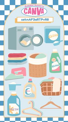 a poster with various household cleaning products on the front and back sides, including laundry detergent