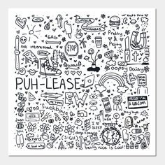 the phrase puh - please surrounded by doodles