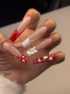 Acrylic Nail Designs Coffin, Vday Nails, Red Acrylic Nails, Long Acrylic Nail Designs, Long Acrylic Nails Coffin