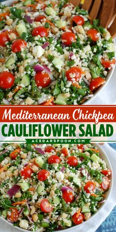 Mediterranean Chickpea Cauliflower Salad is a healthy, vegetable loaded salad that is perfect for the warmer months. Bring this salad to your next BBQ or picnic or make it ahead for your weekly meals. Make Ahead Mediterranean Meals, Cauliflower Salads, Loaded Salad, Mediterranean Salads, Mediterranean Soup, Healthy Lunch Salad, Mediterranean Salad Recipe, Mediterranean Chickpea, Mediterranean Diet Recipes Dinners