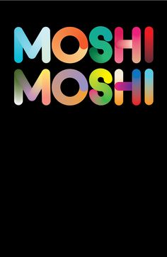 the word moshii is made up of multicolored letters on a black background