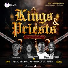 the flyer for king and queen's event with two men in front of them