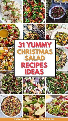 a collage of christmas salads with the words, 31 yummy christmas salad recipes