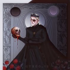 a painting of a man with a skull in his hand