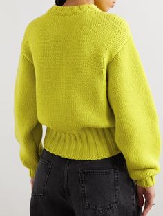 Find ALEXANDER MCQUEEN Ribbed Wool-blend Sweater on Editorialist. Alexander Mc Queen's sweater will certainly stand out in your wardrobe. It's knitted from a wool-blend in an eye-catching chartreuse and detailed with exaggerated ribbed edges to create a slouchy shape. Peplum Sweater, Latest Sweater, Exclusive Dress, Half Zip Sweaters, Yellow Sweater, Beige Sweater, Wool Blend Sweater, Dress Trousers, Ribbed Sweater