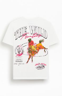 Explore in style with the Wild Frontier Oversized T-Shirt, featuring a crew neckline, short sleeves, and a oversized fit. This shirt boasts eye-catching graphics on the left chest and back, perfect for any adventure.   	Crew neckline 	Short sleeves 	Oversized fit 	Left chest & back graphics 	Machine washable Represent Thoroughbred T Shirt, Deus Ex Machina Tshirt, Life Of Pablo Merch, Minimal Tshirt Design, Minimal Tshirt, Vintage Shirt Design, Buffalo Shirt, Country Tees, Pacsun Mens