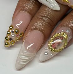 angelic moodboard freestyle set 🪽✨⚜️👼🏾🤍 #nailart #londonnailtech #londonnails #gelxlondon #westlondonnails Cherub Nail Art, Angelic Moodboard, Heaven Nails, Angelic Nails, Brown Acrylic Nails, Angel Nails, London Nails, Luxury Nails, Nail Art Inspiration