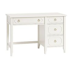 a white desk with three drawers on it