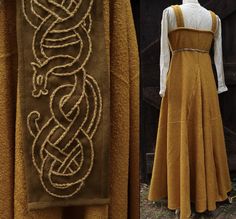 Viking Apron, Viking Apron Dress, Viking Embroidery, Nordic Wedding, Yellow Apron, Aged Clothing, Viking Dress