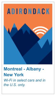 the adrondack logo with mountains in the background and text that reads,'general albany - new york wi - fi select cars and in the u s only '