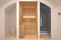 the inside of a sauna is clean and ready to be used as a steam room