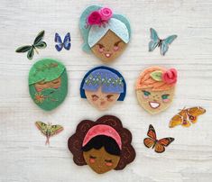 Use this easy PDF download pattern to make unique felt faces! This pattern is completely customizable, you can mix and match the face designs, colors and hair pieces to create your own, unique portraits.  Create custom ornaments, finger puppets, and more. Who will you make? They are the perfect little gifts to honor someone special!  Detailed, easy to follow instructions guarantee that you will create a lovely finished product. Even if you've never stitched before, give these a try, you won' t regret it. This listing is for a PDF file download which will give you instructions, templates and patterns to make all faces shown and many more. Just print the pattern, then cut and stitch the felt pieces by hand, or use the included SVG pattern files to cut the pieces out with your Cricut or Silho Felt Faces, Felt People, Felt Plush, Scissor Fobs, Unique Portraits, Artist Apron, Felt Crafts Patterns, Embroidery Download, Hair Patterns