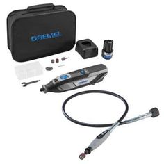 the dremel tool is set up with its accessories