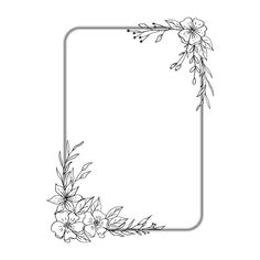 a square frame with flowers and leaves on the edges is shown in black and white