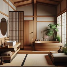 Japanese Bathroom Japan Spa, Japanese Bathroom Ideas, Japanese Inspired Bathroom, Mood Feelings, Japanese Spa, Modern Japanese House