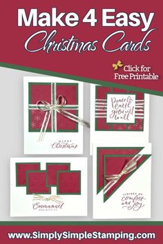 four christmas cards with the words make 4 easy christmas cards