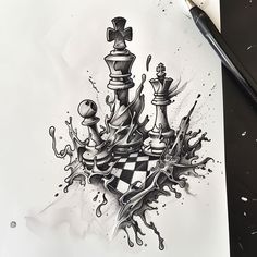 Chess Tattoo Blueprint Set Kitchen Art Design, Filligree Tattoos Designs For Men, Gentlemen Tattoo, Chess Pieces Drawing, Chess Tattoo Design, Chess Drawing, Chess Piece Tattoo, Chess Tattoo, Chess Art